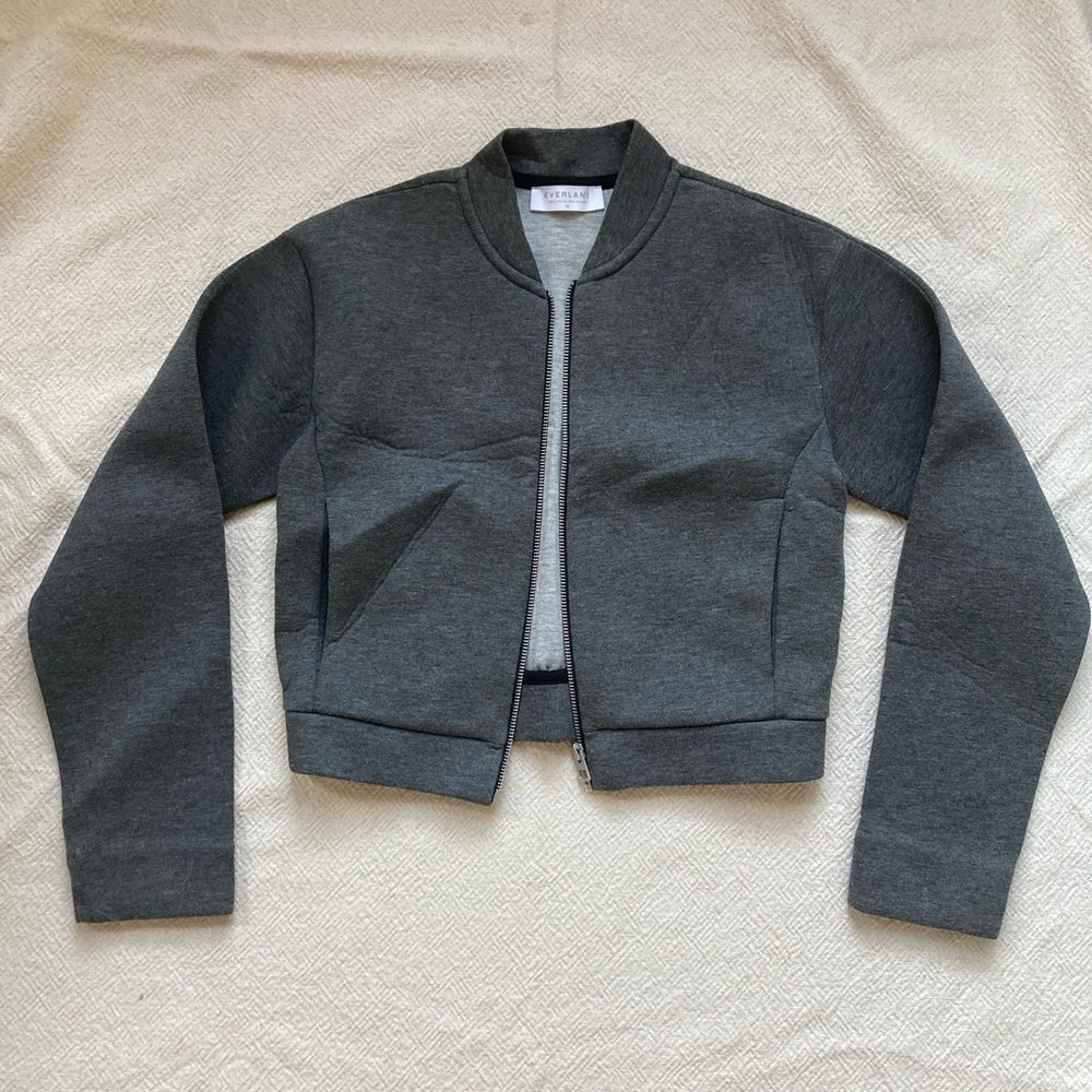 XS Everlane Womens Gray Bomber Scuba Zip Up Bomber